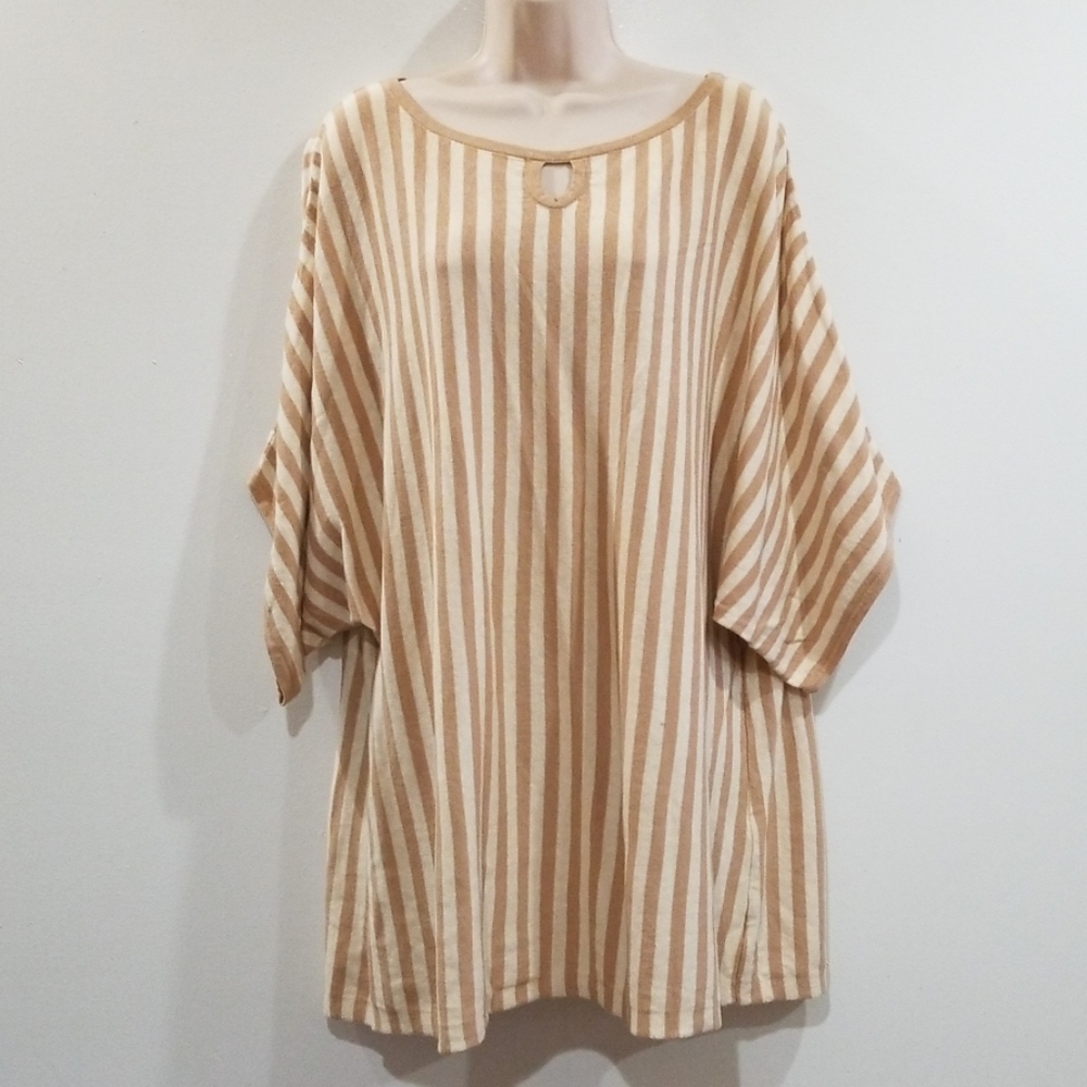 Silhouettes women's tan with beige striped blouse